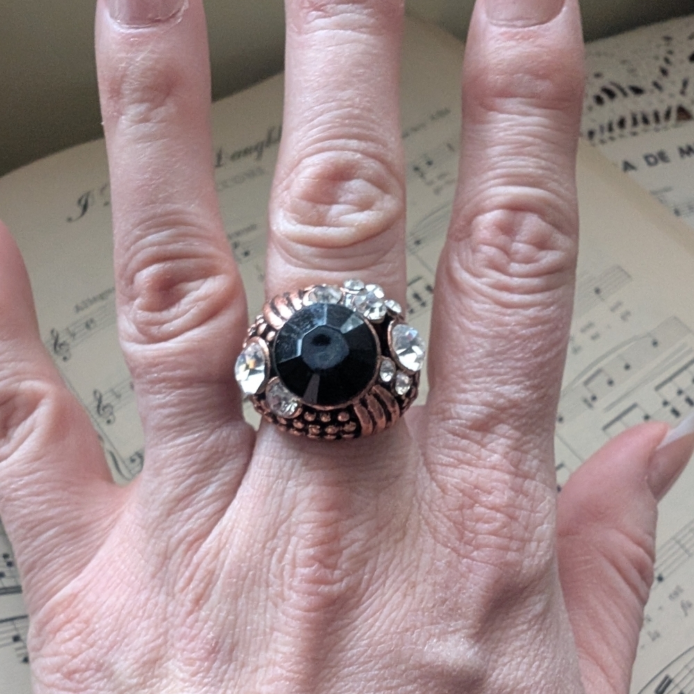 Black and Copper Statement Ring Size 6.5
